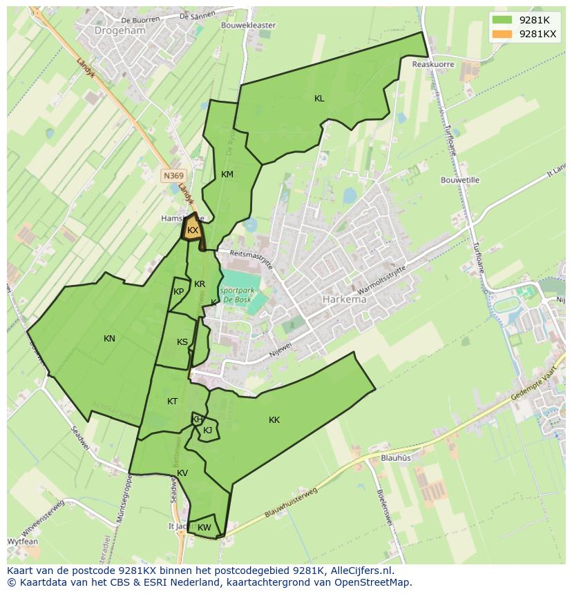 Afbeelding van het postcodegebied 9281 KX op de kaart.