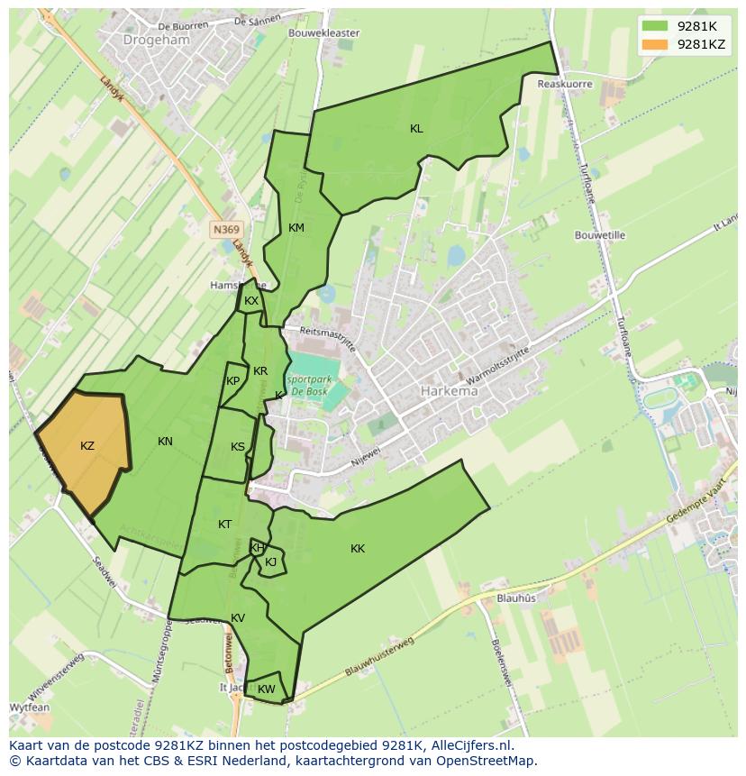 Afbeelding van het postcodegebied 9281 KZ op de kaart.