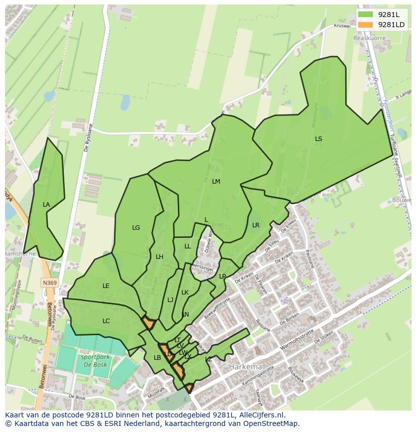 Afbeelding van het postcodegebied 9281 LD op de kaart.