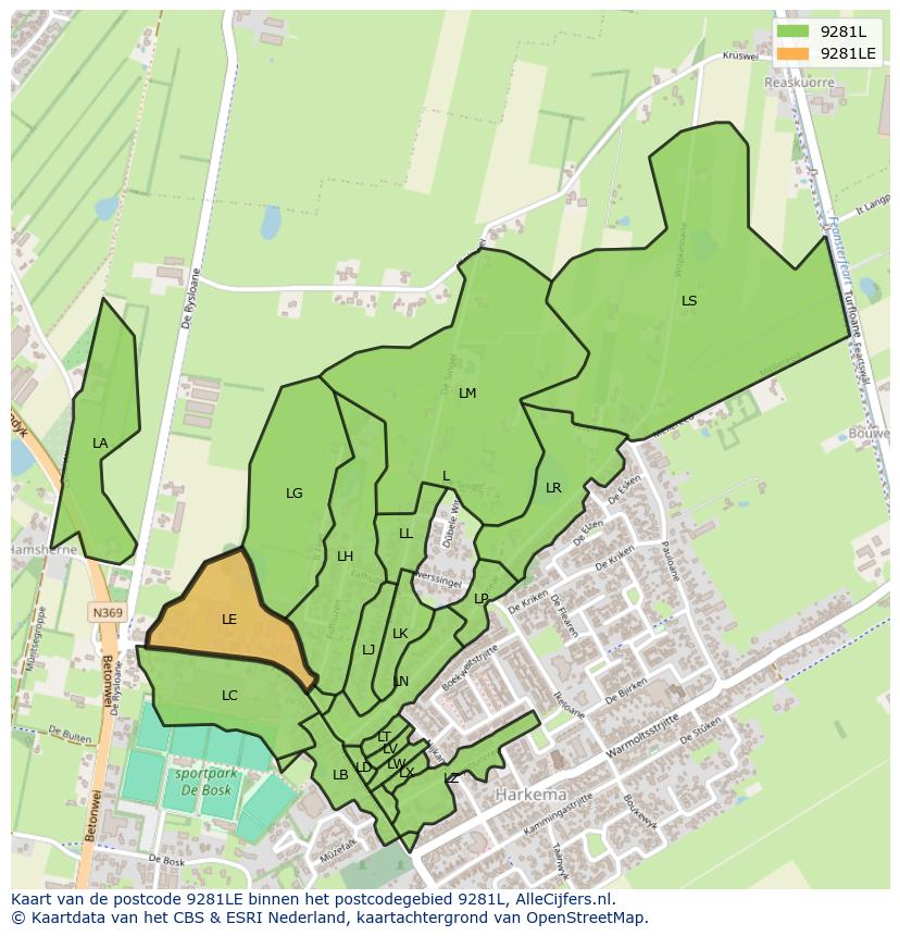 Afbeelding van het postcodegebied 9281 LE op de kaart.