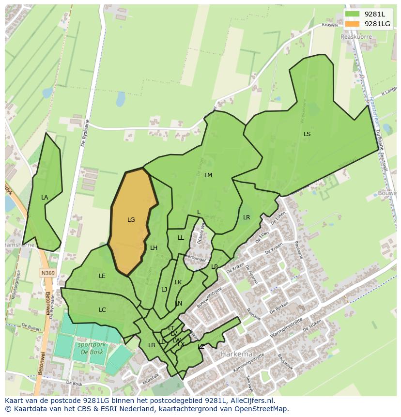 Afbeelding van het postcodegebied 9281 LG op de kaart.