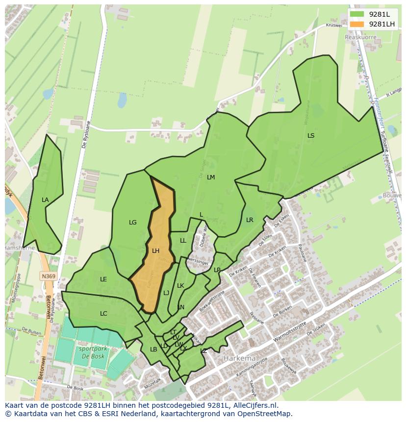 Afbeelding van het postcodegebied 9281 LH op de kaart.