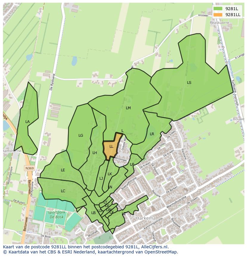 Afbeelding van het postcodegebied 9281 LL op de kaart.