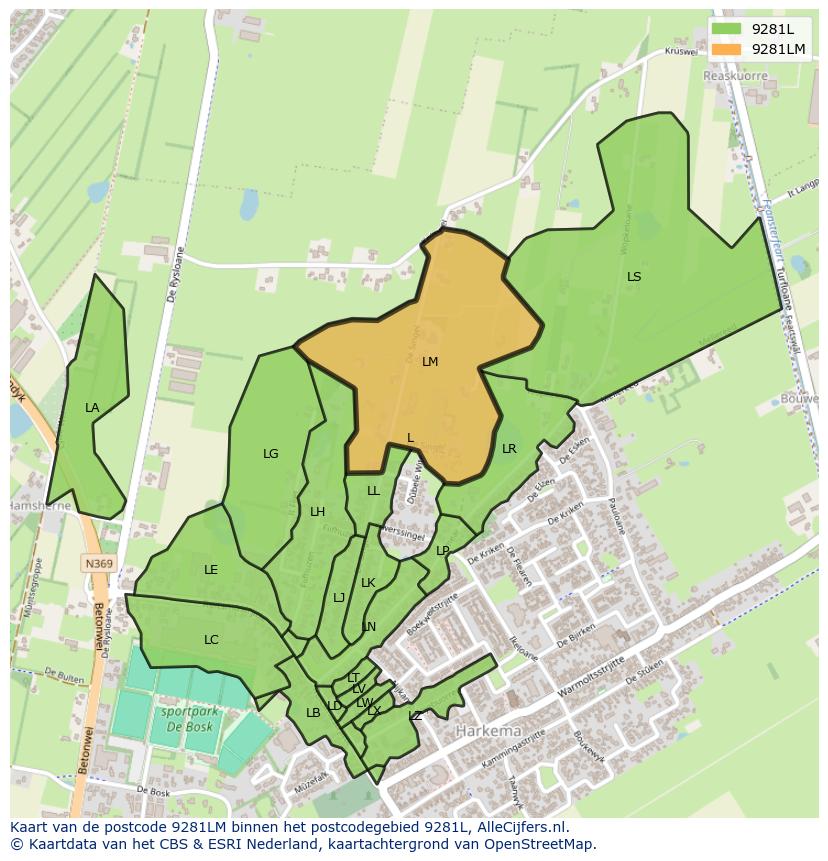 Afbeelding van het postcodegebied 9281 LM op de kaart.