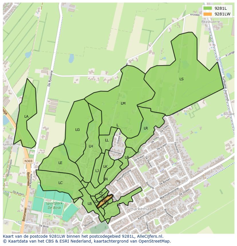 Afbeelding van het postcodegebied 9281 LW op de kaart.