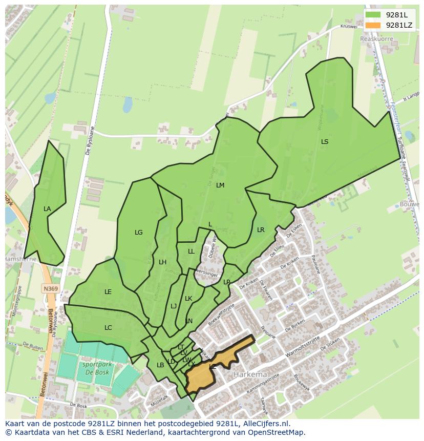 Afbeelding van het postcodegebied 9281 LZ op de kaart.