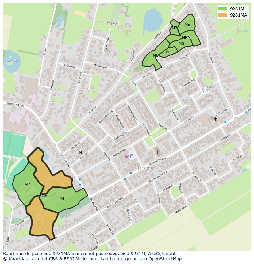 Afbeelding van het postcodegebied 9281 MA op de kaart.