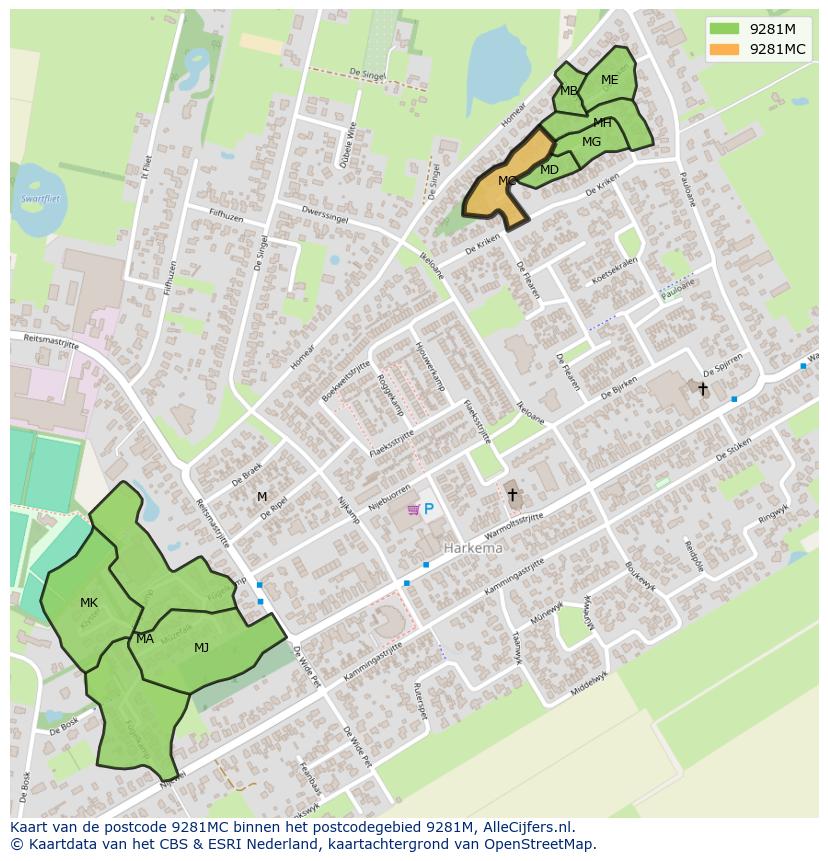 Afbeelding van het postcodegebied 9281 MC op de kaart.