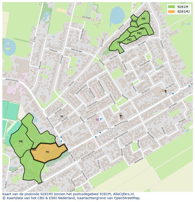 Afbeelding van het postcodegebied 9281 MJ op de kaart.