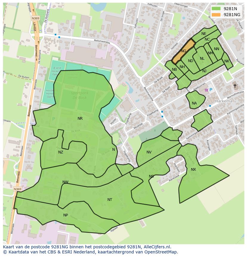 Afbeelding van het postcodegebied 9281 NG op de kaart.