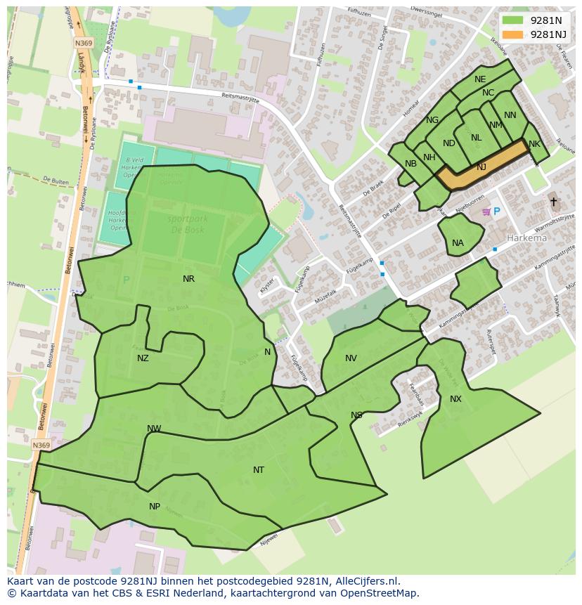Afbeelding van het postcodegebied 9281 NJ op de kaart.