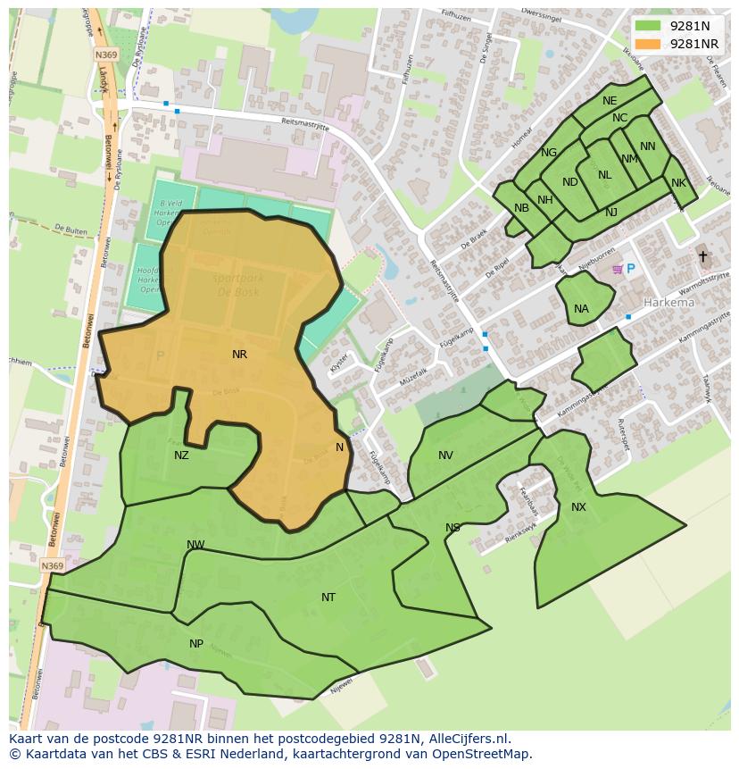 Afbeelding van het postcodegebied 9281 NR op de kaart.