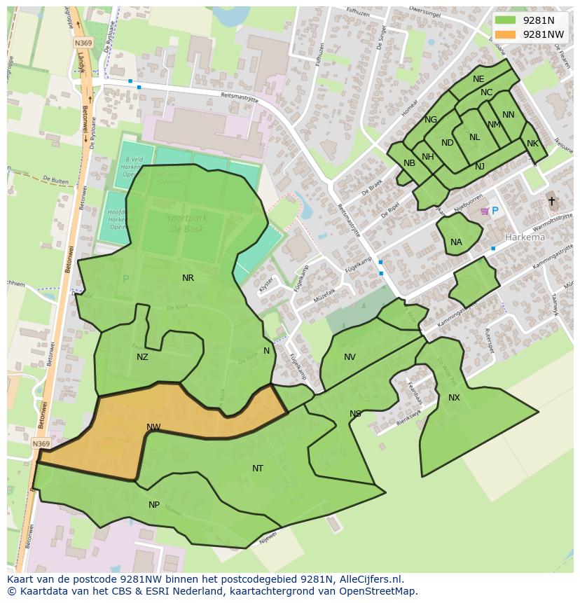 Afbeelding van het postcodegebied 9281 NW op de kaart.