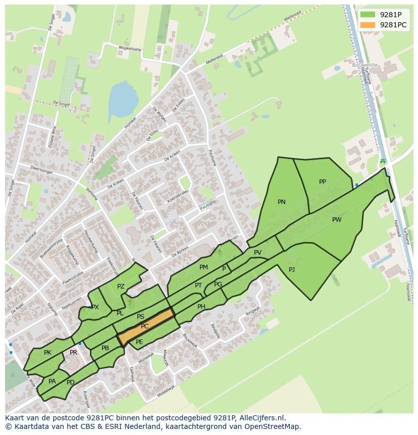 Afbeelding van het postcodegebied 9281 PC op de kaart.