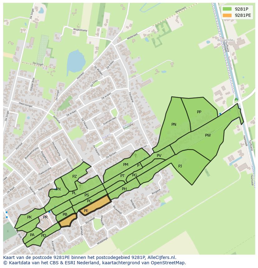 Afbeelding van het postcodegebied 9281 PE op de kaart.