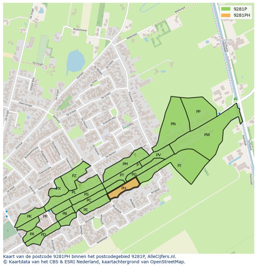 Afbeelding van het postcodegebied 9281 PH op de kaart.