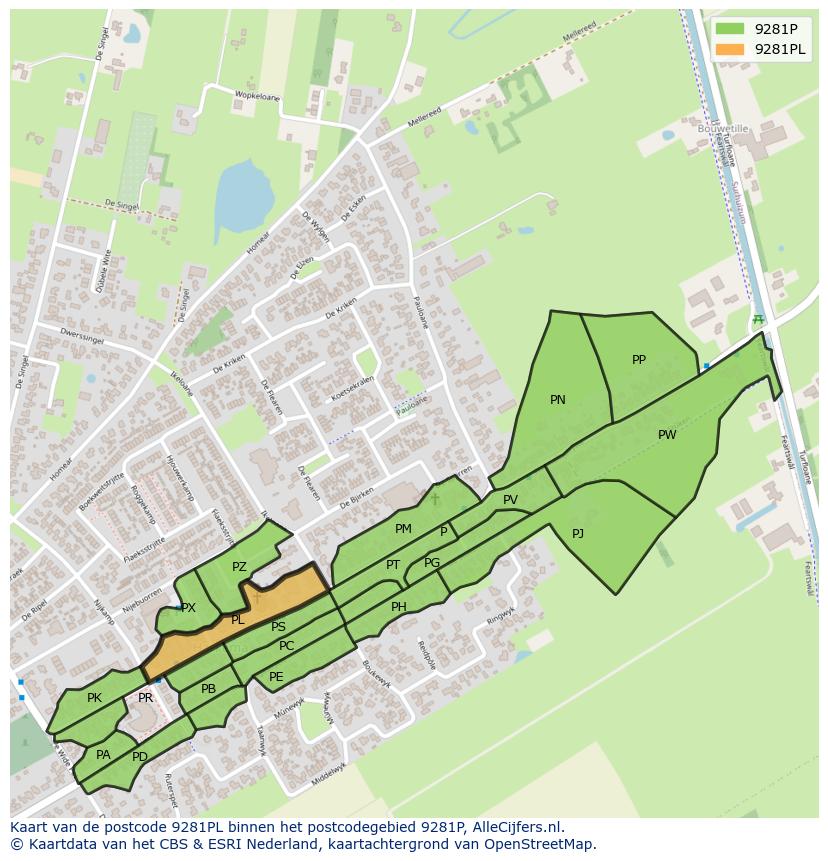 Afbeelding van het postcodegebied 9281 PL op de kaart.