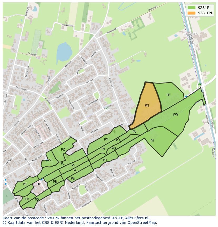 Afbeelding van het postcodegebied 9281 PN op de kaart.