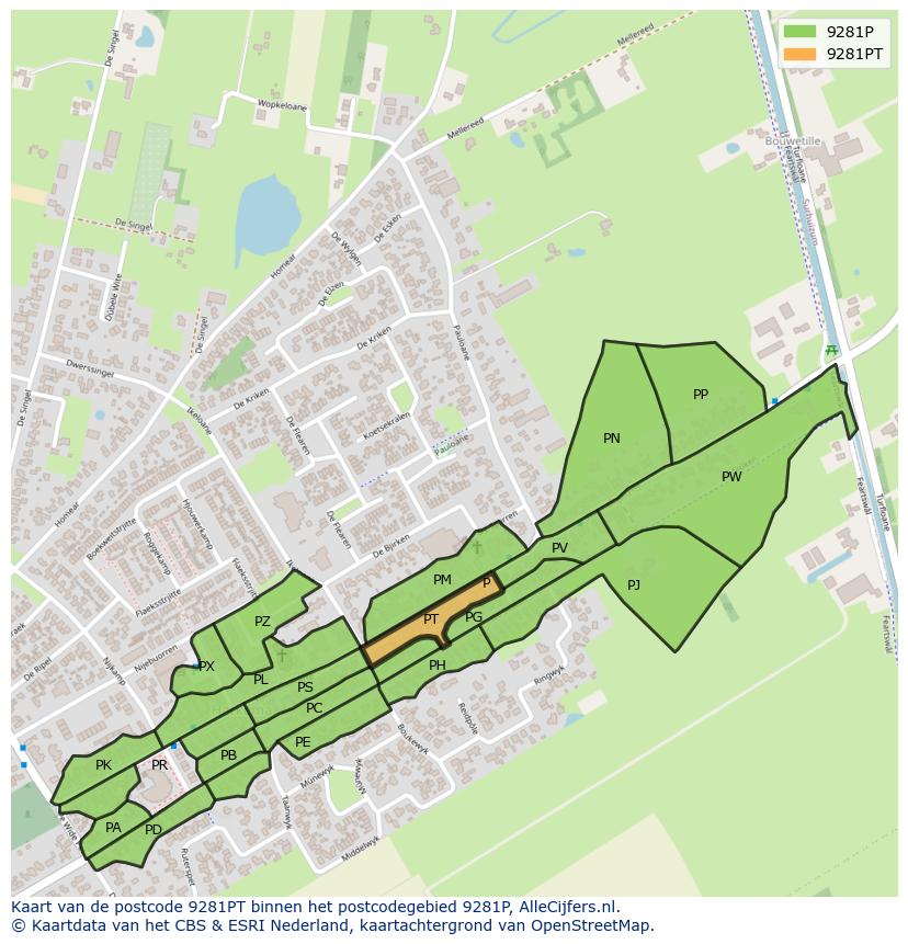 Afbeelding van het postcodegebied 9281 PT op de kaart.