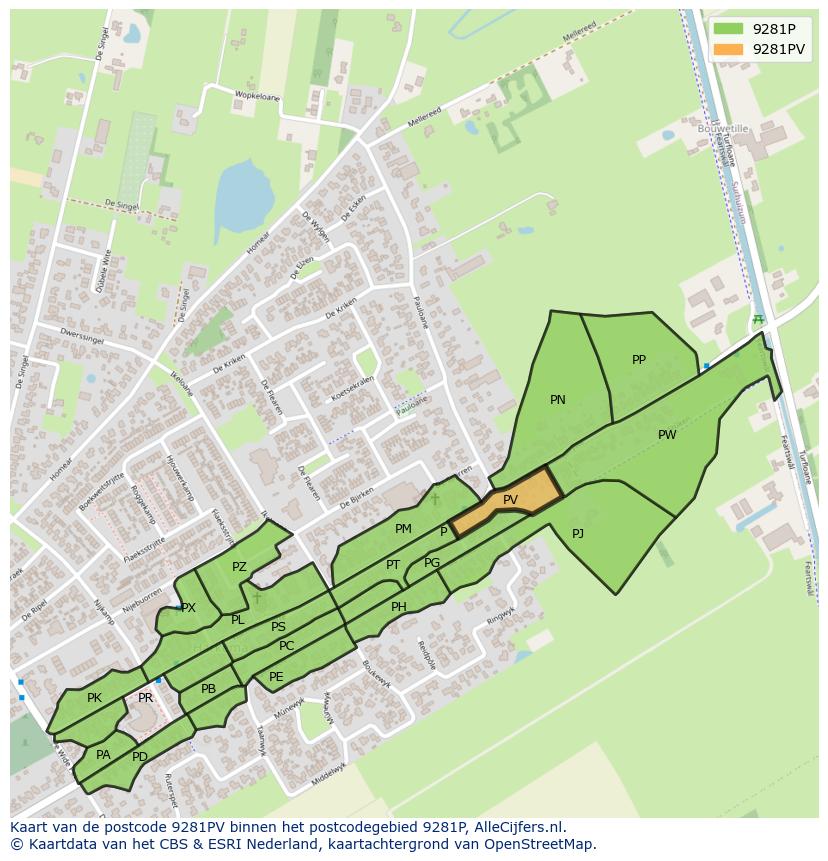 Afbeelding van het postcodegebied 9281 PV op de kaart.