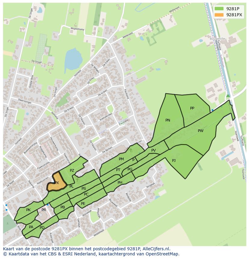 Afbeelding van het postcodegebied 9281 PX op de kaart.