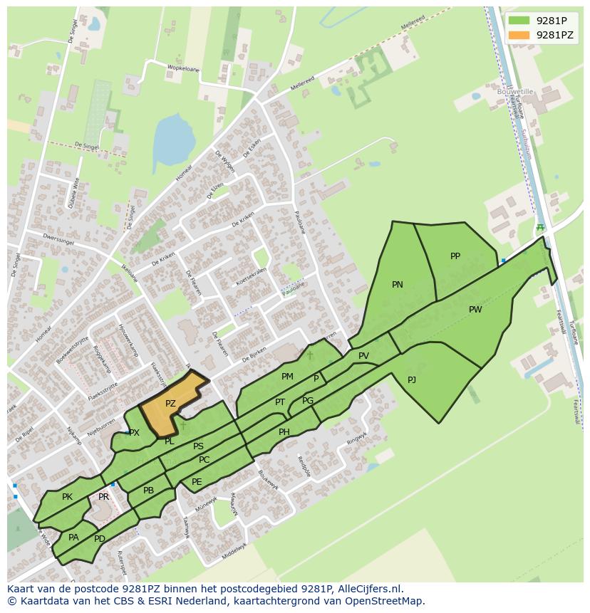 Afbeelding van het postcodegebied 9281 PZ op de kaart.