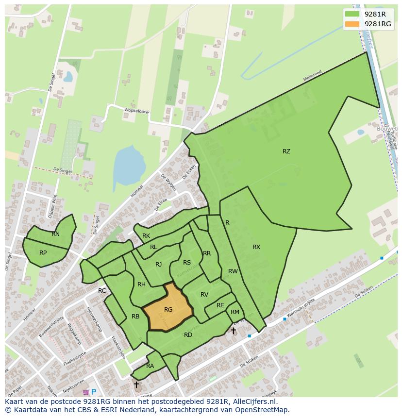 Afbeelding van het postcodegebied 9281 RG op de kaart.