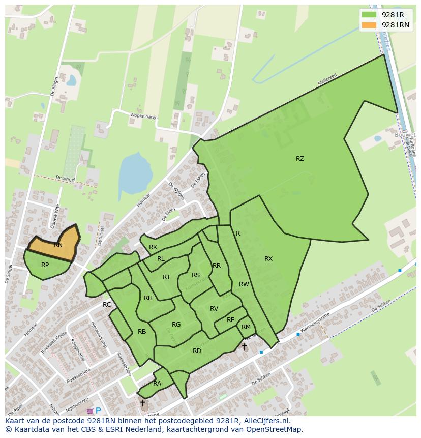Afbeelding van het postcodegebied 9281 RN op de kaart.