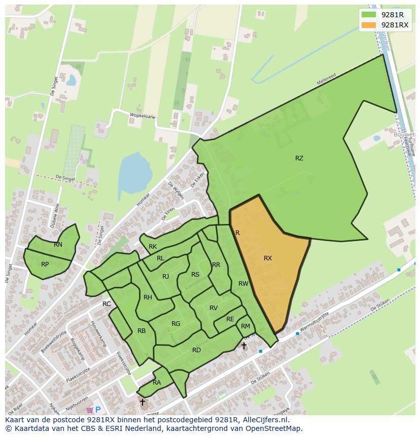 Afbeelding van het postcodegebied 9281 RX op de kaart.