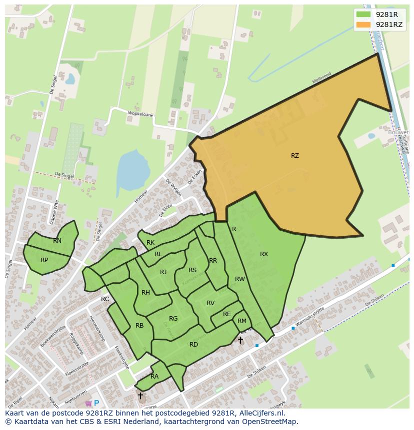 Afbeelding van het postcodegebied 9281 RZ op de kaart.