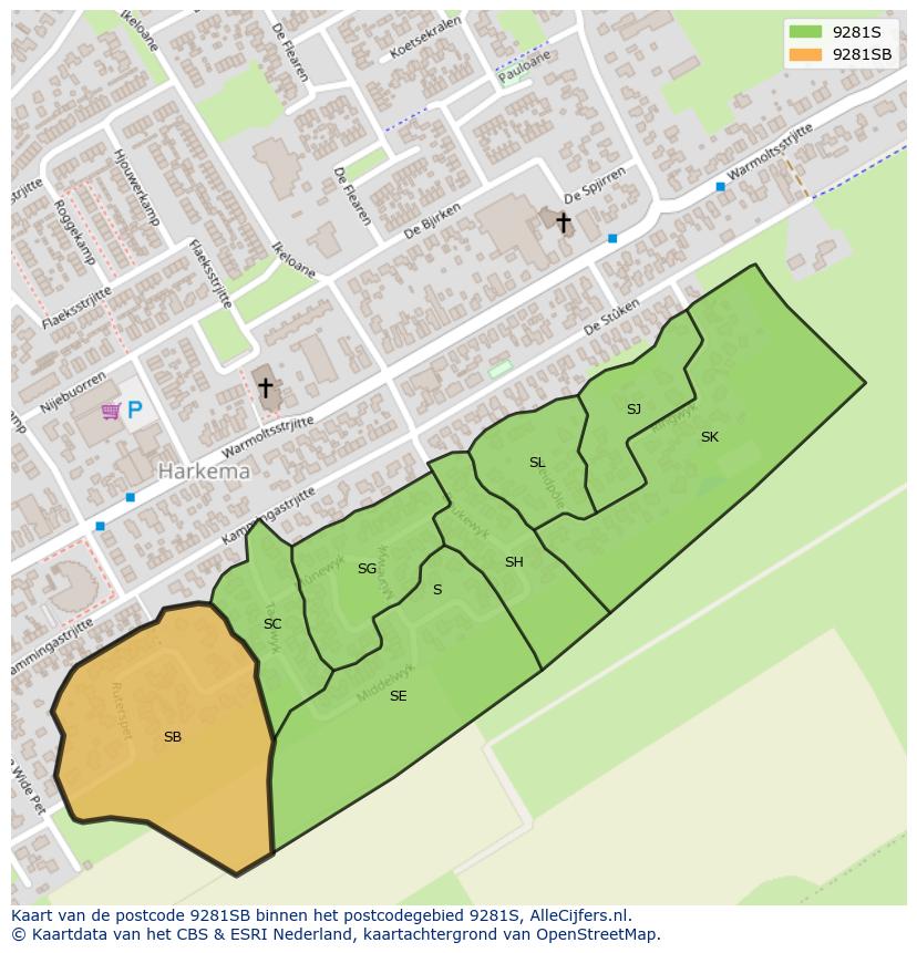 Afbeelding van het postcodegebied 9281 SB op de kaart.
