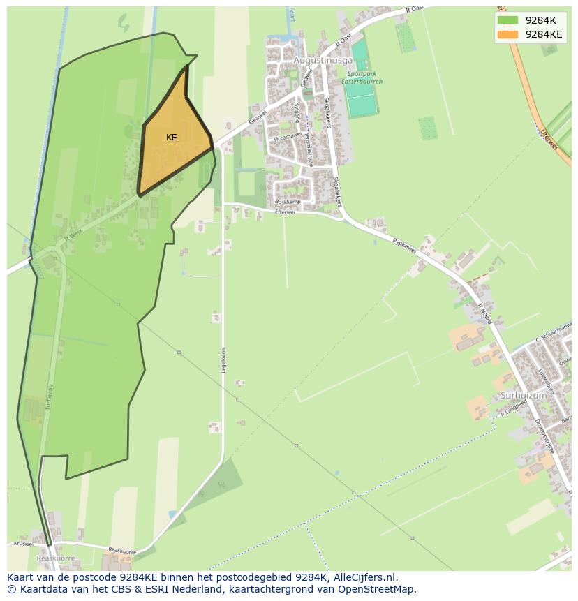 Afbeelding van het postcodegebied 9284 KE op de kaart.