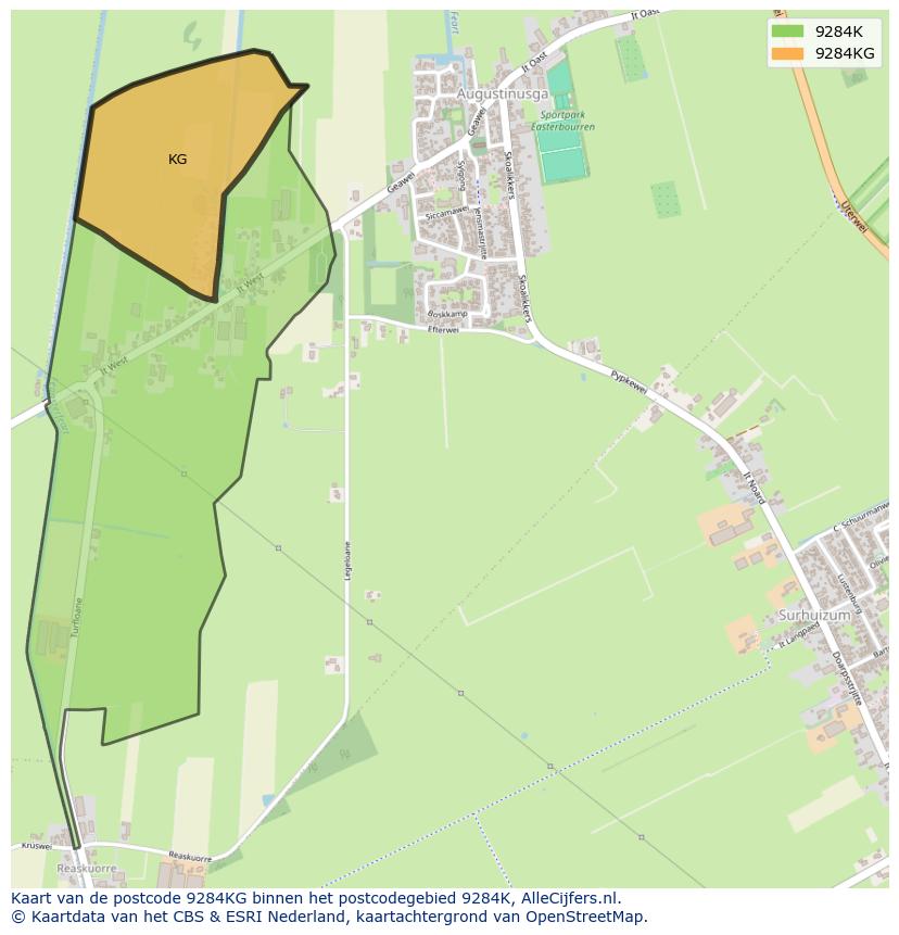 Afbeelding van het postcodegebied 9284 KG op de kaart.