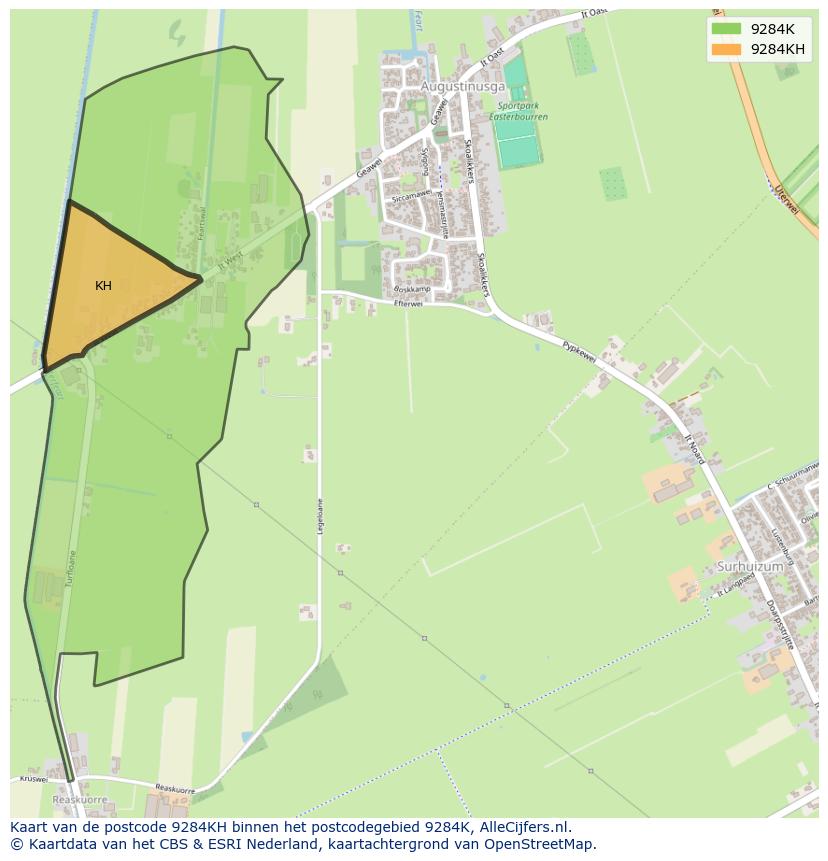 Afbeelding van het postcodegebied 9284 KH op de kaart.