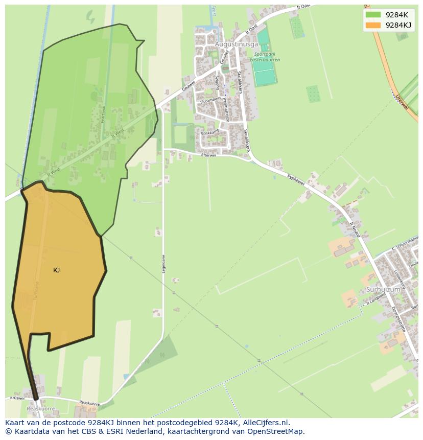 Afbeelding van het postcodegebied 9284 KJ op de kaart.