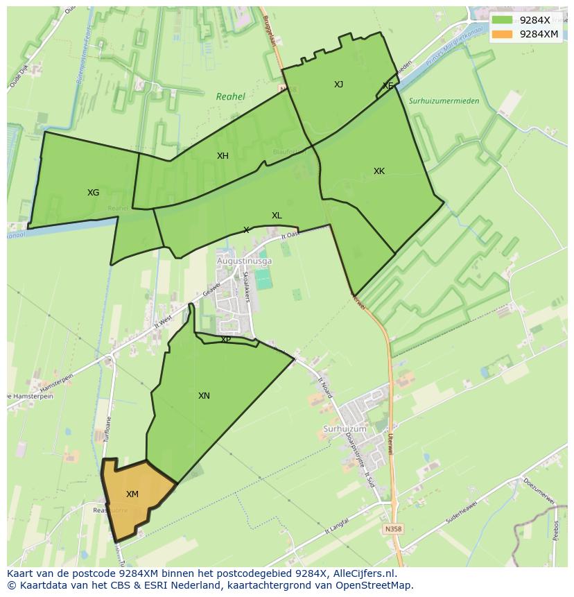 Afbeelding van het postcodegebied 9284 XM op de kaart.