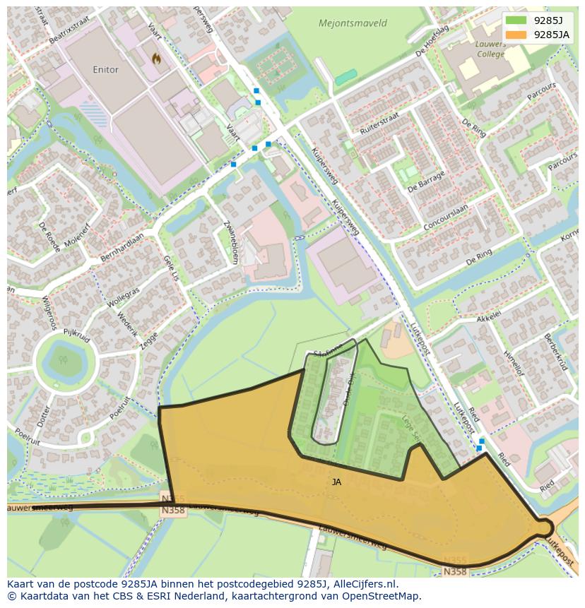 Afbeelding van het postcodegebied 9285 JA op de kaart.