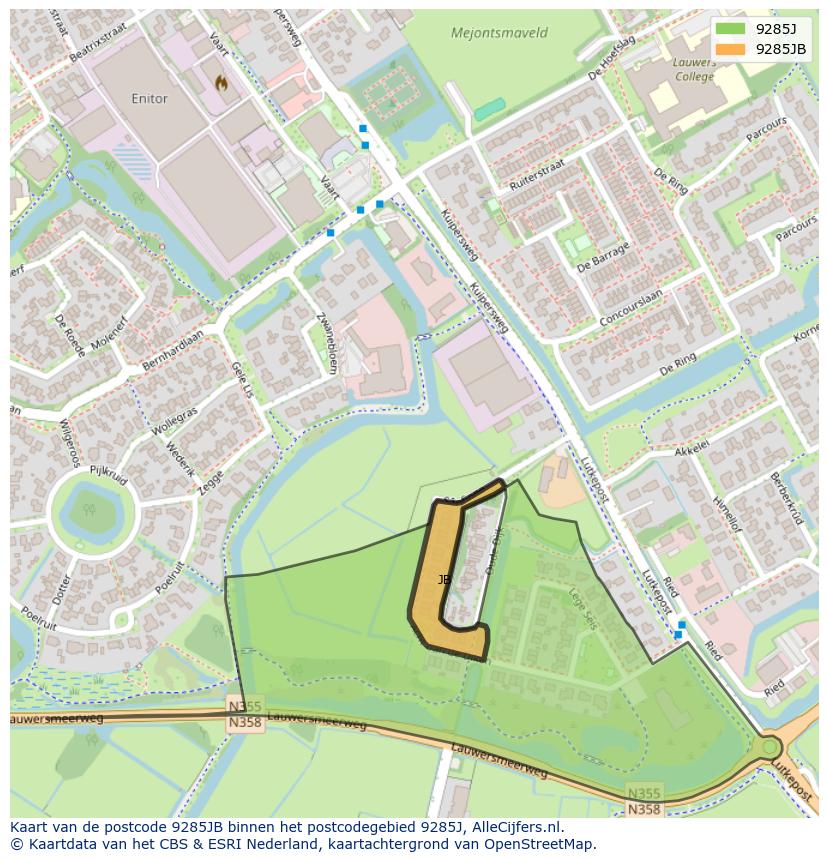 Afbeelding van het postcodegebied 9285 JB op de kaart.