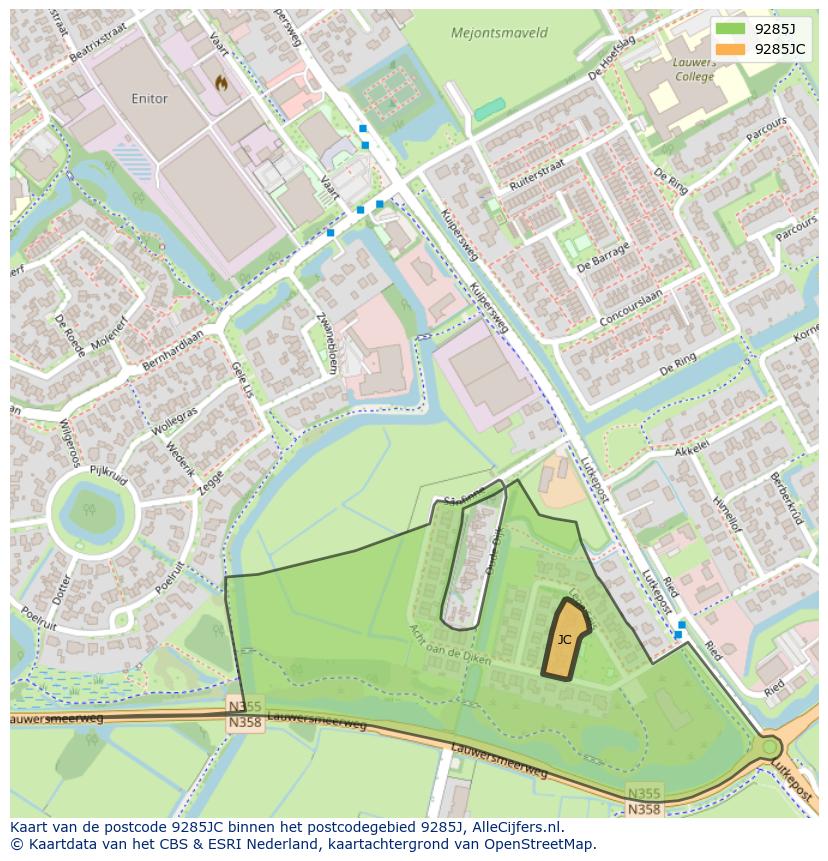 Afbeelding van het postcodegebied 9285 JC op de kaart.