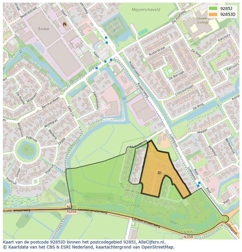 Afbeelding van het postcodegebied 9285 JD op de kaart.