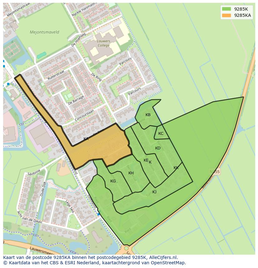 Afbeelding van het postcodegebied 9285 KA op de kaart.