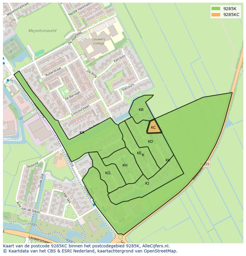 Afbeelding van het postcodegebied 9285 KC op de kaart.