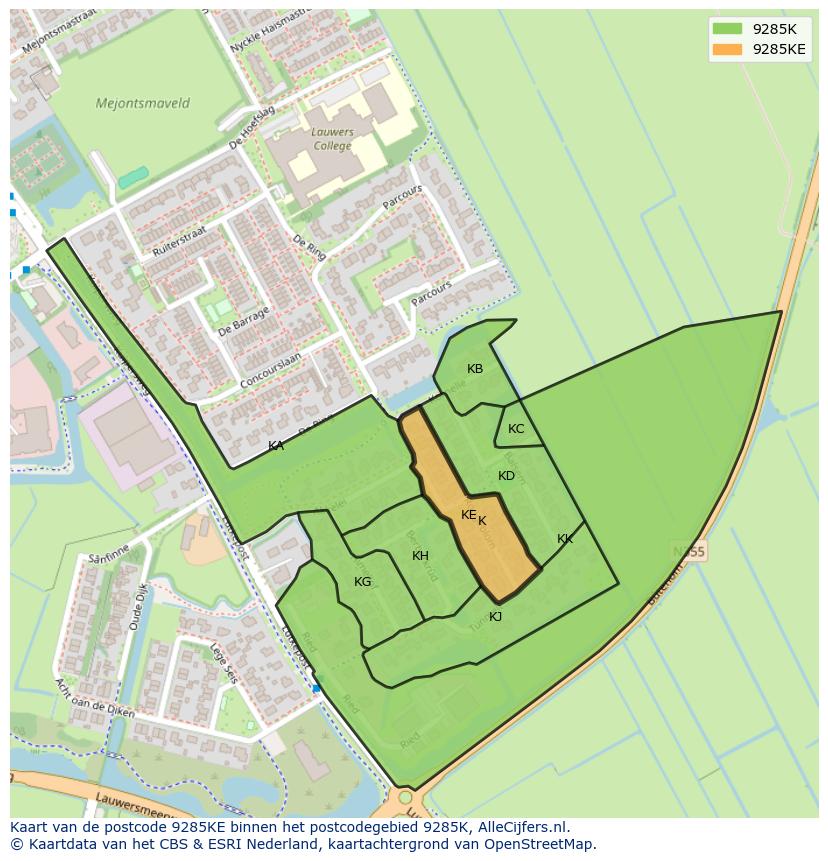 Afbeelding van het postcodegebied 9285 KE op de kaart.