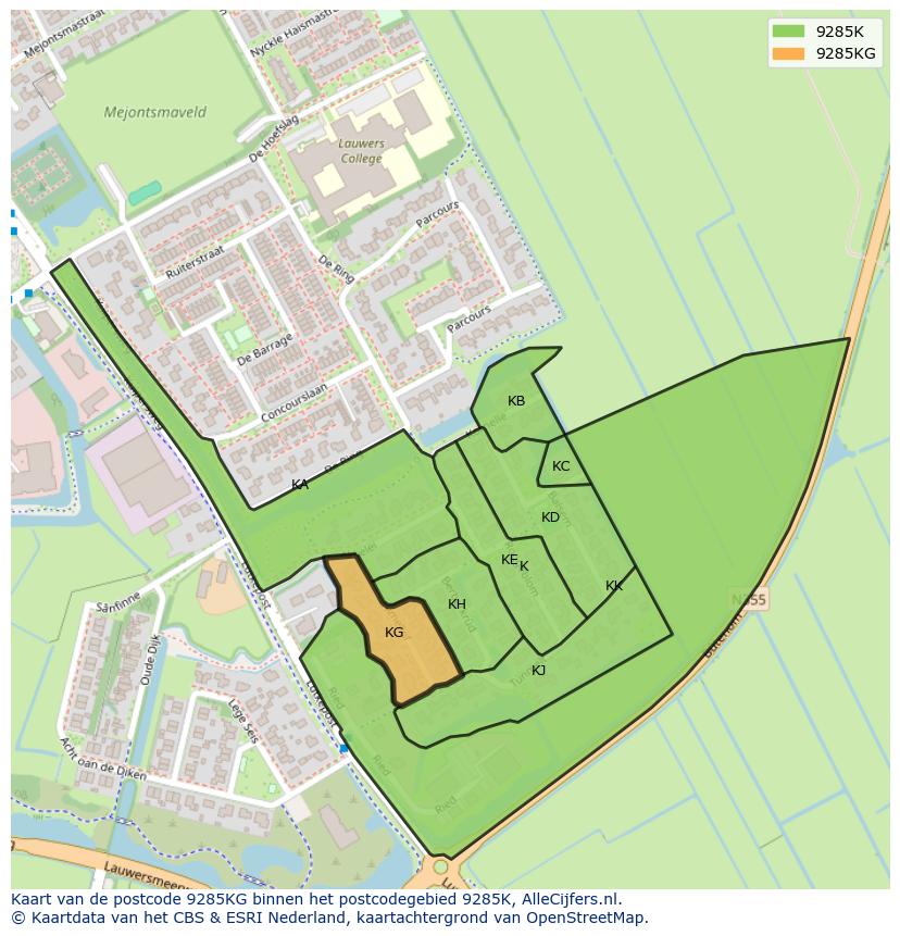 Afbeelding van het postcodegebied 9285 KG op de kaart.