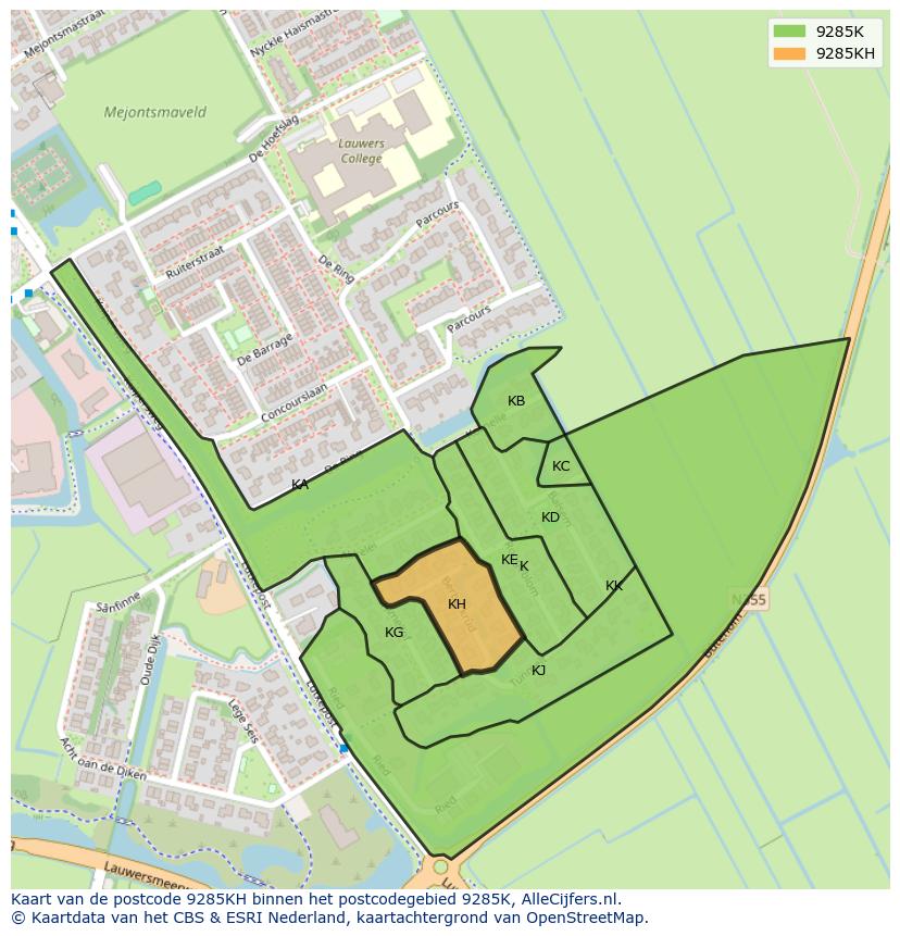 Afbeelding van het postcodegebied 9285 KH op de kaart.