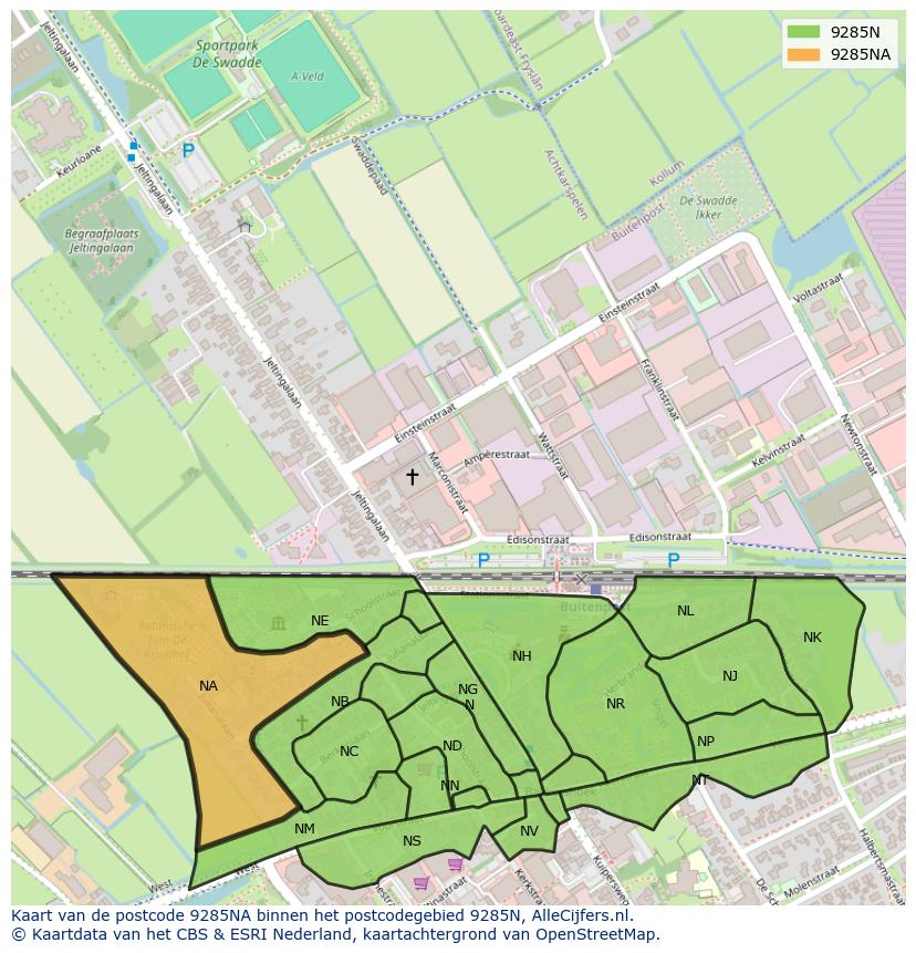 Afbeelding van het postcodegebied 9285 NA op de kaart.