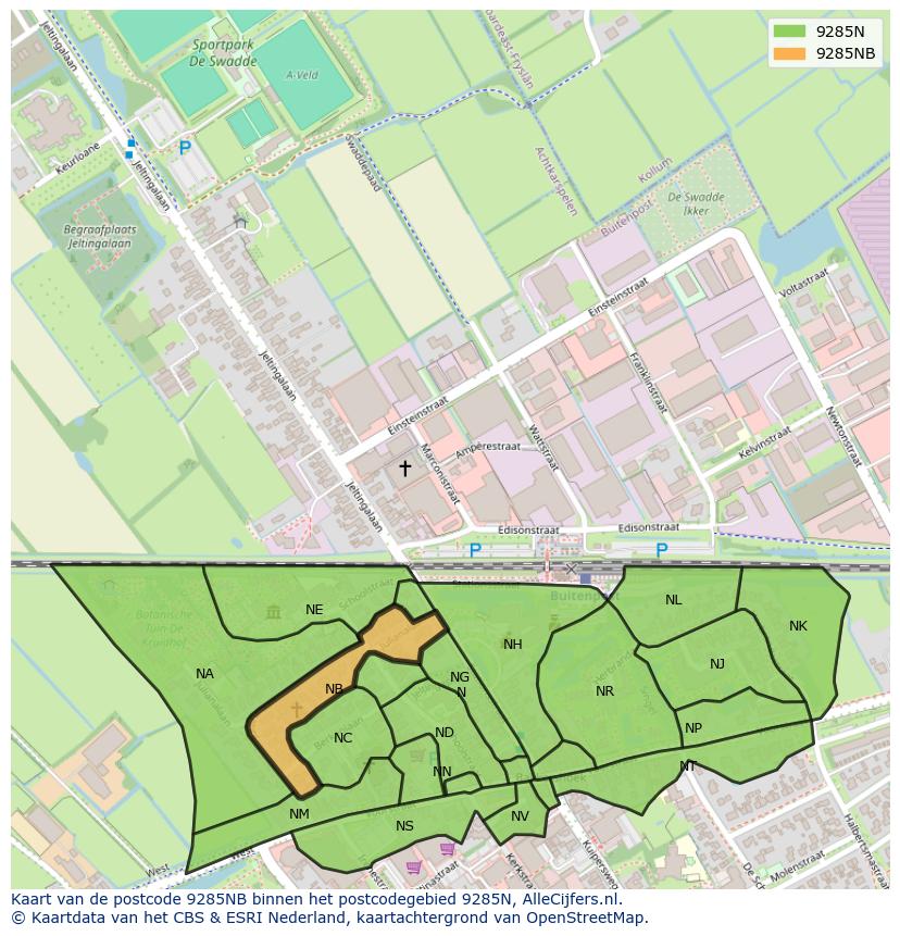 Afbeelding van het postcodegebied 9285 NB op de kaart.