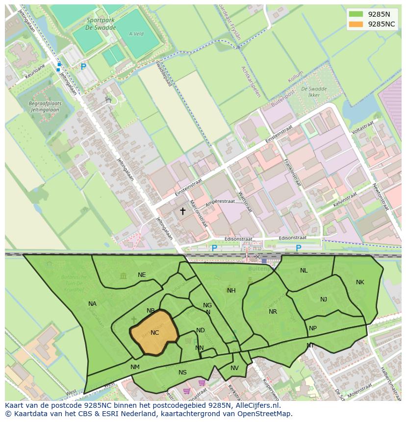 Afbeelding van het postcodegebied 9285 NC op de kaart.