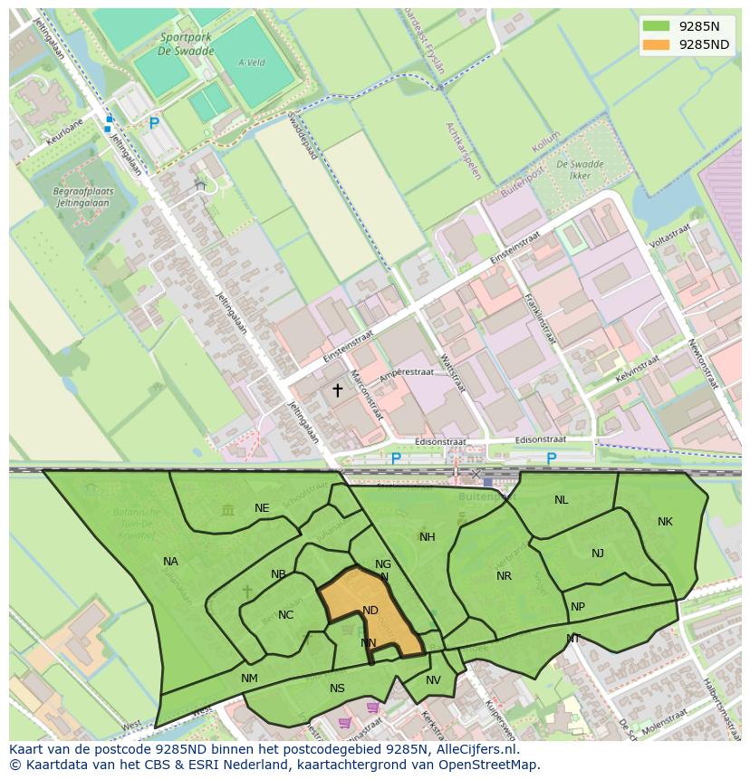 Afbeelding van het postcodegebied 9285 ND op de kaart.