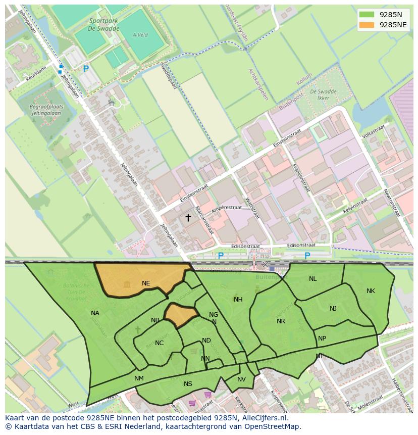 Afbeelding van het postcodegebied 9285 NE op de kaart.